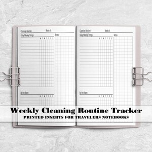 a planner with the words weekly cleaning routine tracker printed on it
