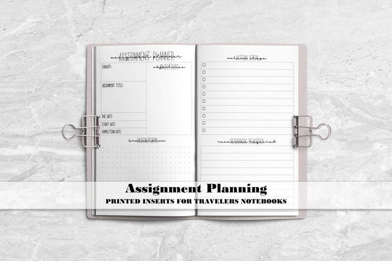 a planner with the words assignment planning printed on it