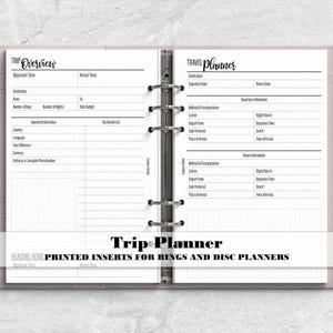 Travel Planner Printed Planner Insert for Ring or Discbound Planners - Printed Planner Insert