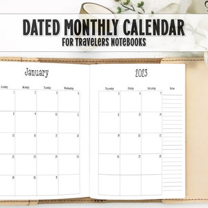 Dated Monthly Calendar for Travelers Notebook - Dated TN Insert - Choose Your Year -DM-0006