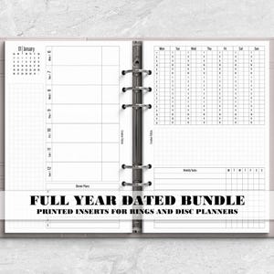 Printed Full Year Dated Months and Weeks Planner Insert for Ring or Disc Bound Planners - H-WO2P-0003
