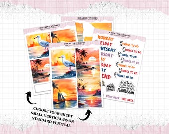 Tropical Vertical Planner Sticker Kit - Decorative Planner Sticker Sheet - Journal Sticker Kit
