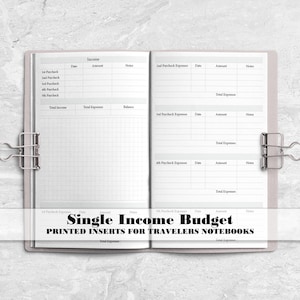 Single Income Budget Insert for your Travelers Notebook - Printed Travelers Notebook Insert