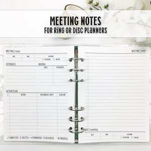 Meeting Notes Insert for Ring or Disc Bound Planners - Printed Planner Insert