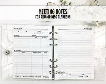 Meeting Notes Insert for Ring or Disc Bound Planners - Printed Planner Insert