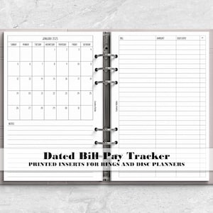 Dated Bill Tracker Insert for Ring Bound Planners - Printed Planner Insert - BT-0004