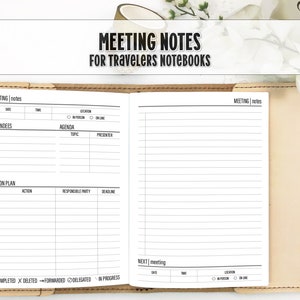 Meeting Notes Insert for Travelers Notebook - Printed Insert for Travelers Notebooks