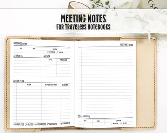 Meeting Notes Insert for Travelers Notebook - Printed Insert for Travelers Notebooks