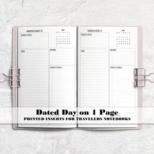 Inserto para cuaderno de viajero con fecha en una página - Inserto impreso para agenda - DD0005