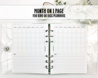 Undated Month on 1 Page for Ring and Disc Bound Planners - Printed Planner Insert