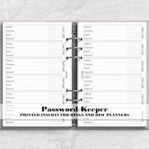 Password Keeper for Ring and Disc Bound Planners - Printed Planner Insert