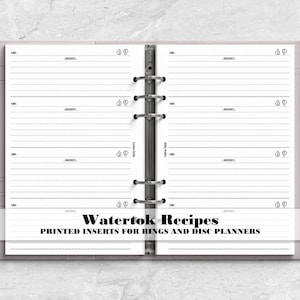 Watertok Recipe's for Ring Bound Planners - Printed Planner Insert - Water Enhancing Recipe's