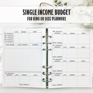 Single Income Budget for Ring and Disc Bound Planners - Printed Planner Insert