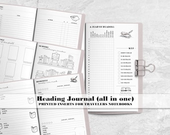 Printed Reading Journal Insert for Traveler's Notebook Covers - Printed Hand Sewn Bound Notebook
