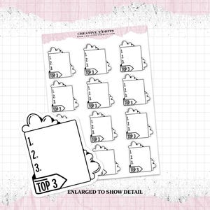 Priority List Stickers - Weekly Top 3 - Peel and Use Sticker Sheet - Kiss Cut Stickers - Fits Standard Vertical Planners
