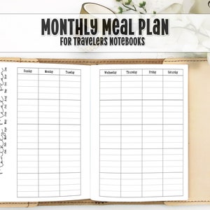 Monthly Meal Plan with Grocery List for Traveler's Notebook - Printed Travelers Notebook Insert -MP0007