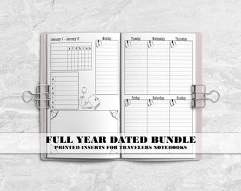 Printed Full Year Dated Inserts for Travelers Notebook Covers - Passport - Pocket - B6 - A6 - A5 - Standard - Cahier - B6 Slim - V-WO2P-0006