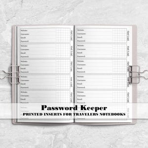 Password Keeper for Traveler's Notebook -  Printed Travelers Notebook Insert