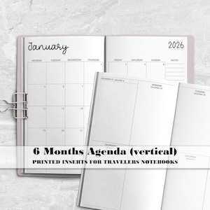 Agenda impresa de 6 meses con fecha para cuaderno de viajero, diseño semanal vertical