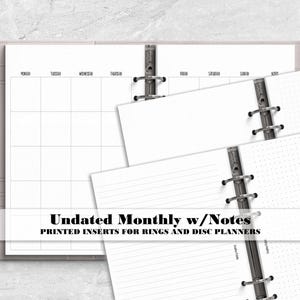 Undated Monthly with Notes Insert for Ring or Disc Bound Planners - Printed Planner Insert