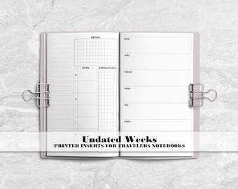 Inserto impreso para cuaderno de viaje con diseño de semana horizontal en 2 páginas - H0024