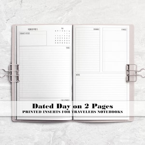 Dated Day on 2 Page Travelers Notebook Insert - Printed Travelers Notebook Insert - TN Insert - Dated Daily - DD0004