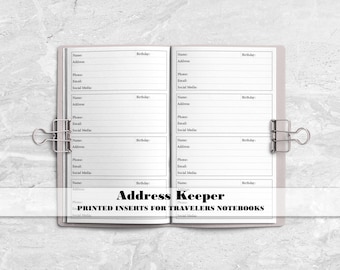 Printed Contact List Insert for Travelers Notebook Covers - Choose Your Size