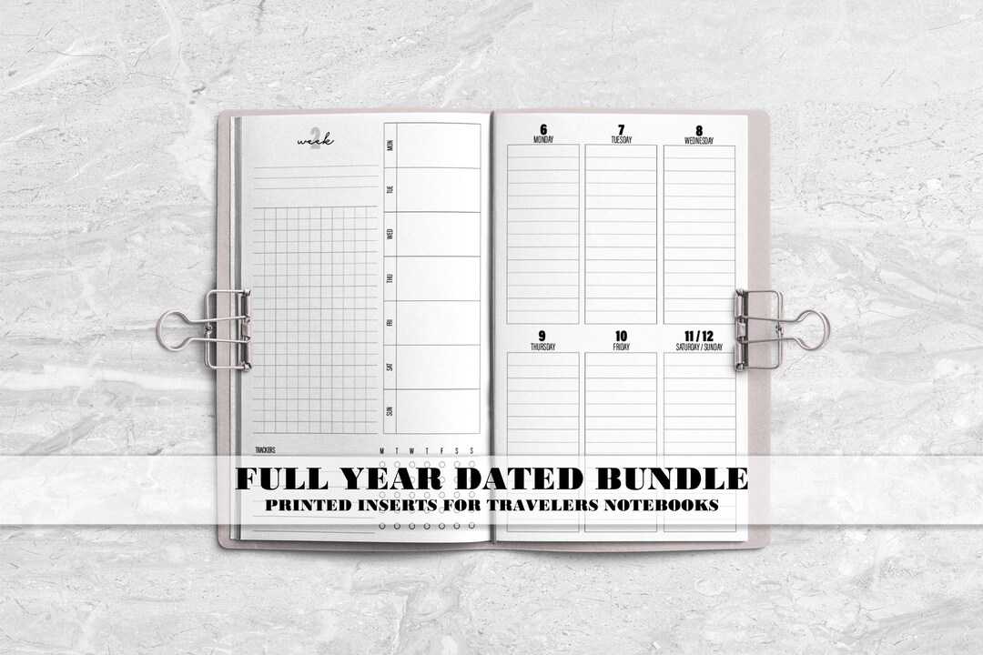 Printed Full Year Dated Inserts for Travelers Notebook Covers