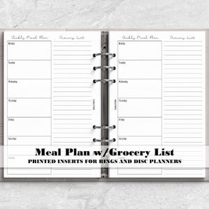 52 weeks of Meal Plan with Grocery List on 1 Page for Ring Bound Planner - Printed Planner Insert