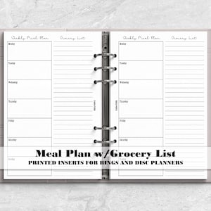 52 weeks of Meal Plan with Grocery List on 1 Page for Ring Bound Planner - Printed Planner Insert