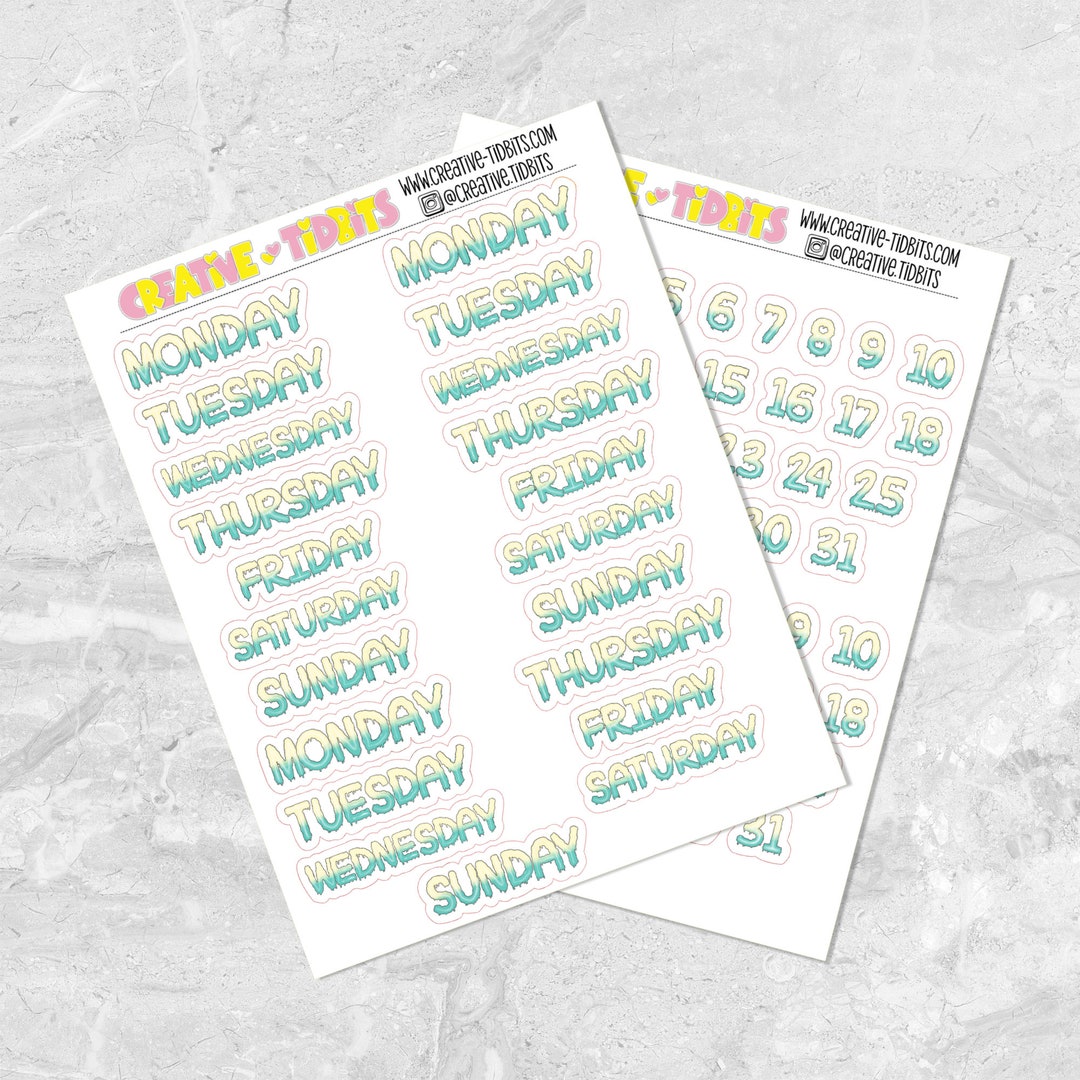 Issue Date Sticker Days of the Week With Dates Stickers for Your Journal or - Etsy UK