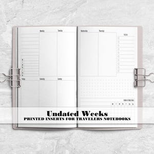 Vertical Week on 2 Pages Printed Traveler's Notebook Insert - V0004