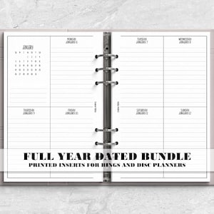 Printed Full Year Dated Months and Weeks Planner Insert for Ring or Disc Bound Planners - V-WO2P-0005
