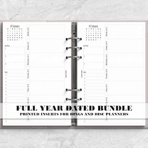 Printed Full Year Dated Months and Weeks Planner Insert for Ring or Disc Bound Planners - H-WO1P-0002