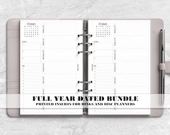 Printed Full Year Dated Months and Weeks Planner Insert for Ring or Disc Bound Planners - H-WO1P-0002