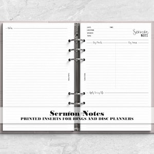 Sermon Notes Insert for Ring and Disc Bound Planners - Printed Planner Insert - SN0003