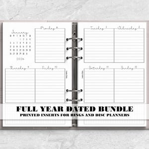 Printed Full Year Dated Months and Weeks Planner Insert for Ring or Disc Bound Planners - V-WO2P-0003