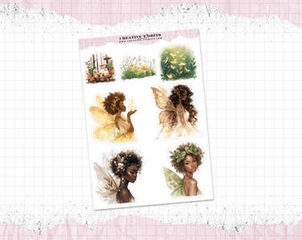 Black Girl Fairy Journal and Planner Stickers Printed on your choice of Sticker Paper - Decorative Stickers - Fantasy Fairytale - WS-0065
