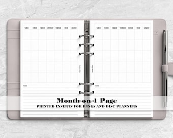 Undated Month on 1 Page for Ring and Disc Bound Planners - Printed Planner Insert