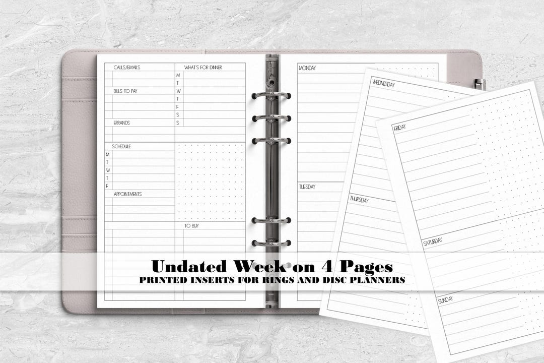 Week on 4 Pages Planner Insert - WO4P Insert- Printed Planner Insert ...