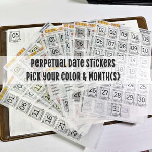 Perpetual Date Stickers for Journals and Planners Printed on Washi Style Paper - Choose Which Month & Color - Functional Stickers