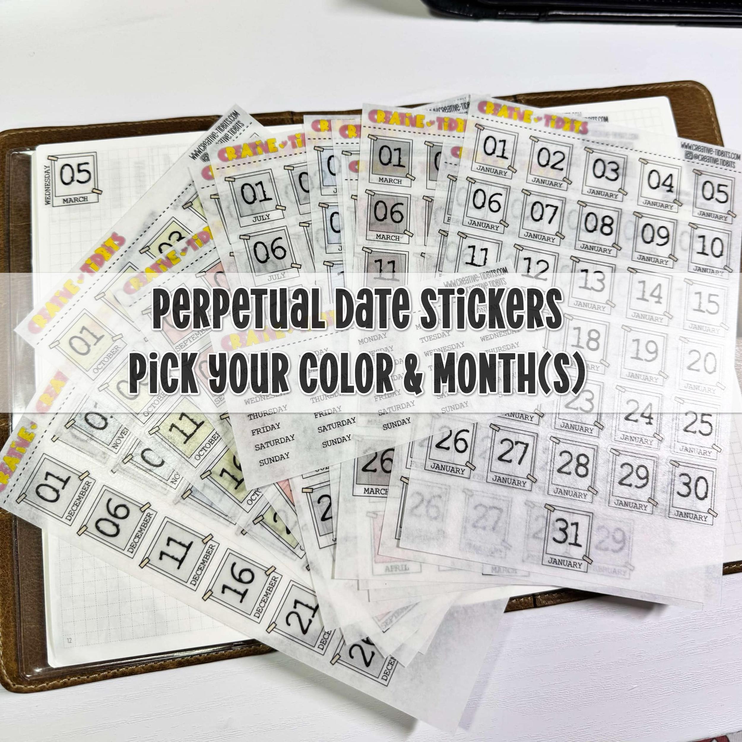 Perpetual Date Stickers for Journals and Planners Printed on Washi ...