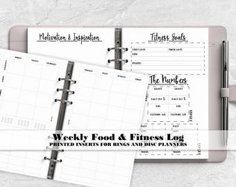 Weekly Food & Fitness Ring Bound Planner Insert - Printed Planner Insert