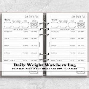 Weight Watchers Daily Food Diary for Ring and Disc Bound Planners - Printed Planner Insert