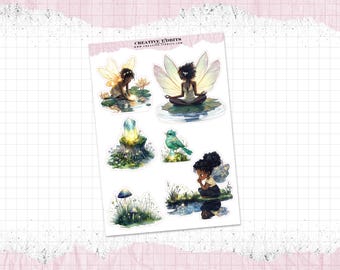 Black Girl Fairy Journal and Planner Stickers Printed on your choice of Sticker Paper - Decorative Stickers - Fantasy Fairytale - WS-0062