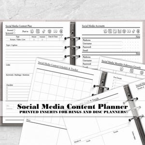 Social Media Content Planner Insert for Ring or Disc Bound Planner Insert - Printed Premium Planner Insert - Marketing - Influencer