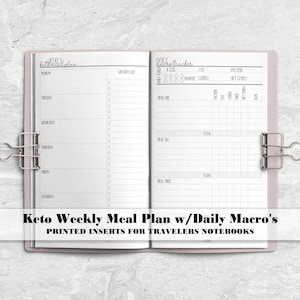 a planner with the words keto weekly, meal plan, and daily planner written
