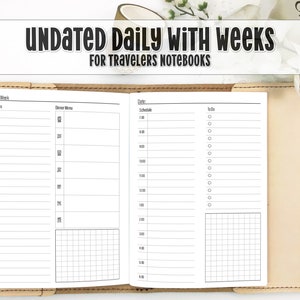 Undated Daily with Weekly Overview TN Insert - Day on 1 Page Insert - Printed Travelers Notebook Insert - Travelers Notebook Insert -UD-0022