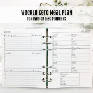 Keto Meal Planner for Ring Bound Planners - Printed Planner Insert - Disc Planner Refill