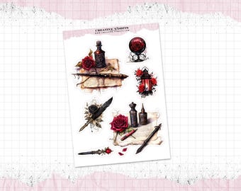 Gothic Rose Themed Journal and Planner Stickers Printed on your choice of Sticker Paper - Decorative Stickers - WS-0018
